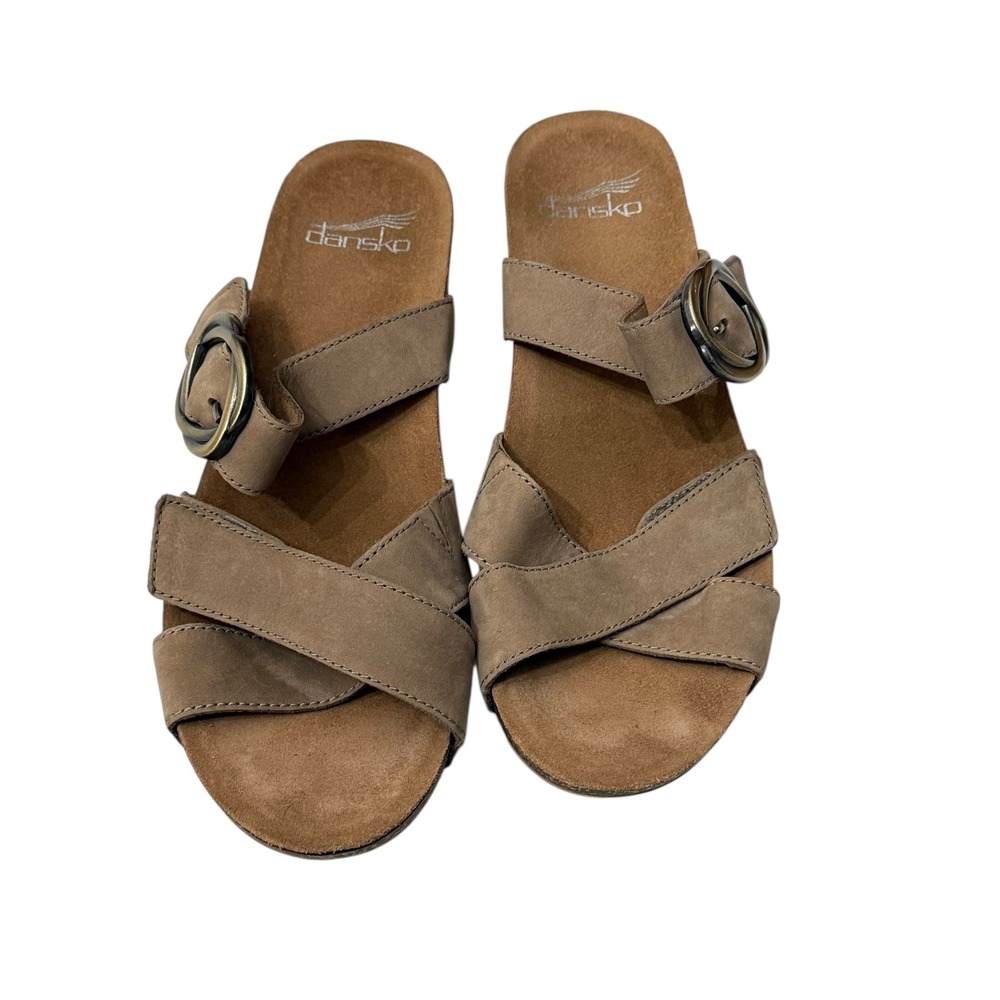 Dansko Susie Taupe Wedge Cork Adjustable Comfort Sandals SZ 37